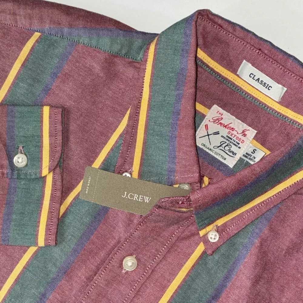 J.Crew Broken-In Oxford Shirt Mens S Organic Cotton Stripe Classic Fit BE996 NWT